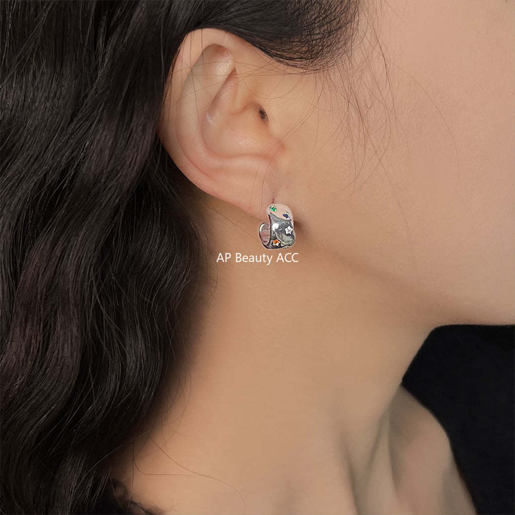 C관 - 925 은침 컬러 큐빅 기하 디자인 미니 귀걸이 [5587] 25.03-1