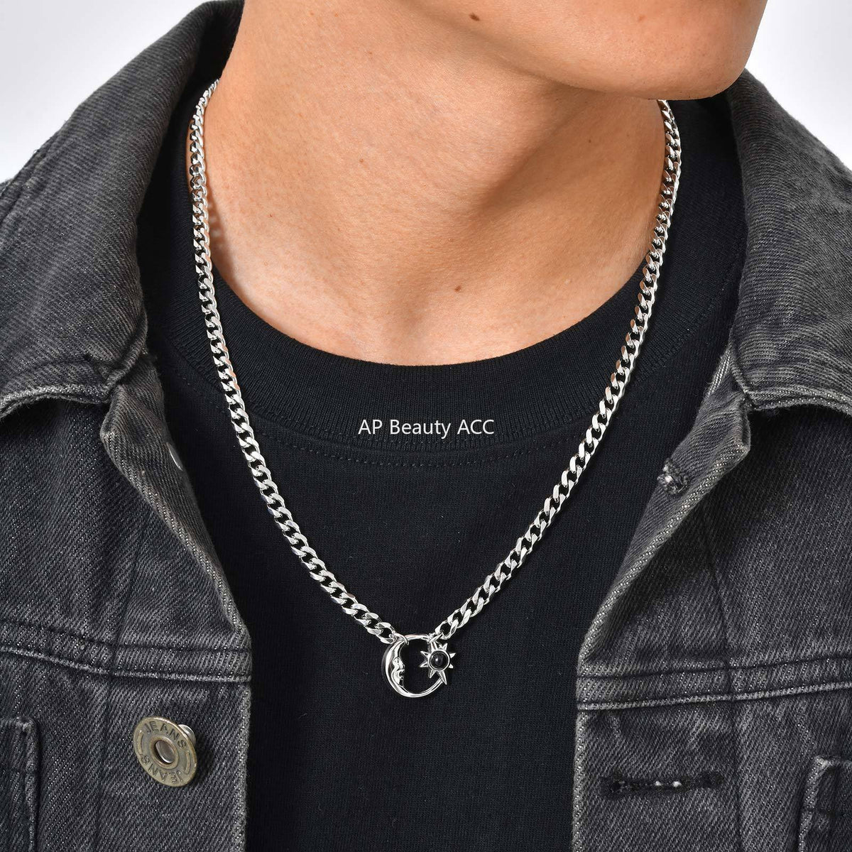 G관 - 달 태양 오팔 펜던트 스테인리스 스틸 목걸이 [NC-2407] 25.12-2