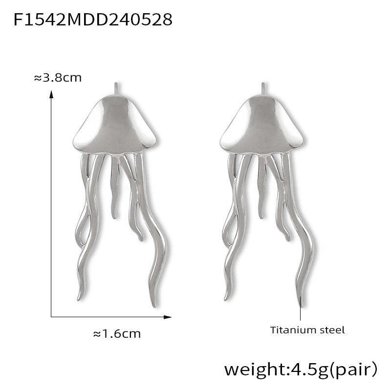 D관 - 티타늄 스틸 18K 도금 해파리 태슬 디자인 럭셔리 귀걸이 [F1542] 24.06-1