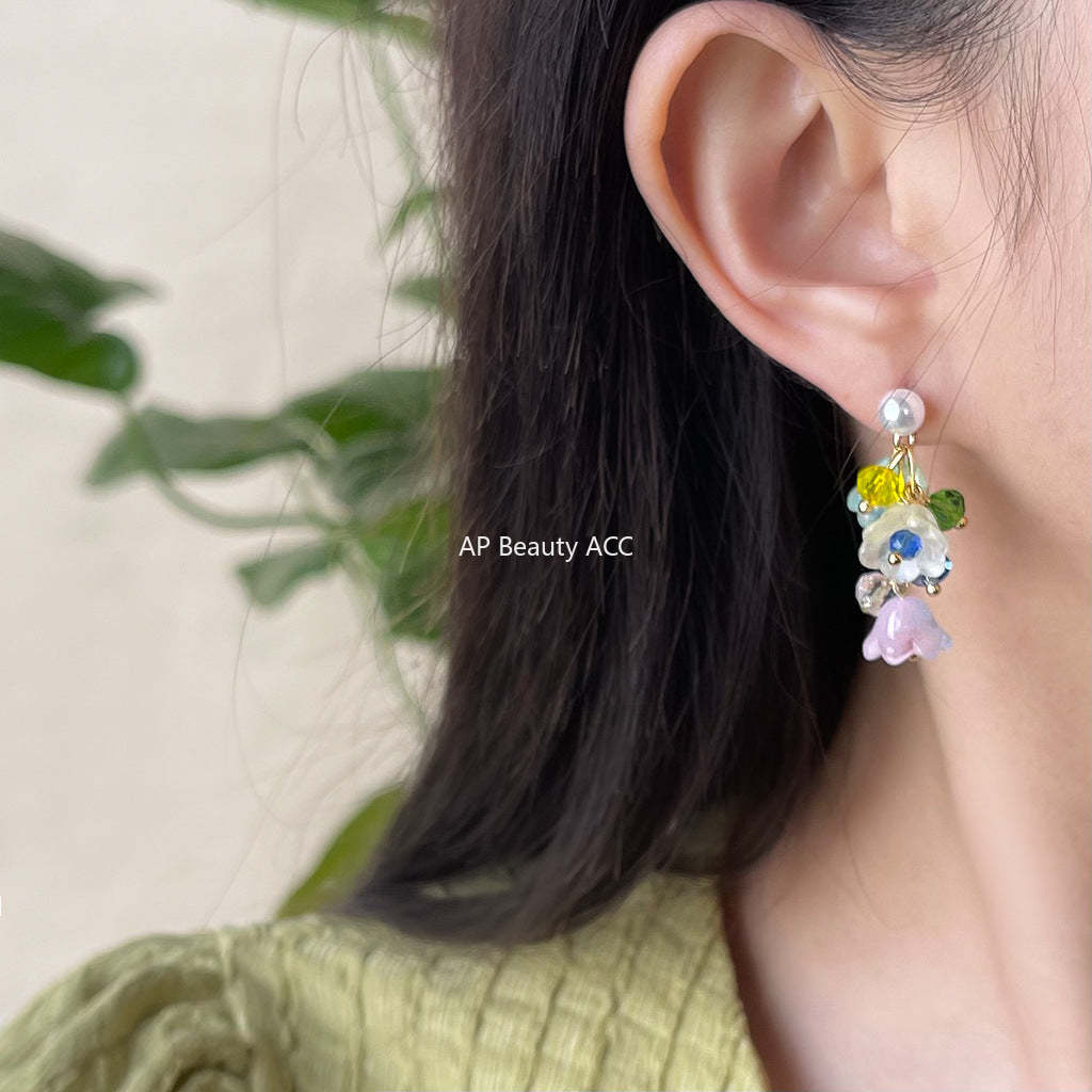 C관 - 핸드메이드 글래스 크리스탈 은방울꽃 귀걸이 [5551] 25.02-2