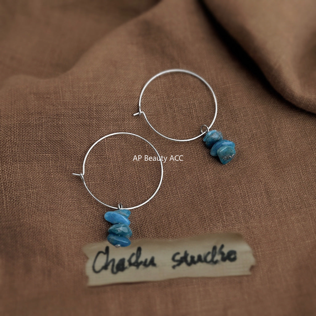 C관 - 불규칙 원석 천연 아파타이트 귀걸이 [5778] 25.04-1