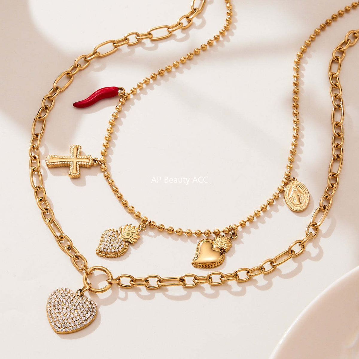 D관 - 18K 도금 스테인리스 스틸 큐빅 왕관 하트 반지 귀걸이 목걸이 [TXP450] 25.10-4