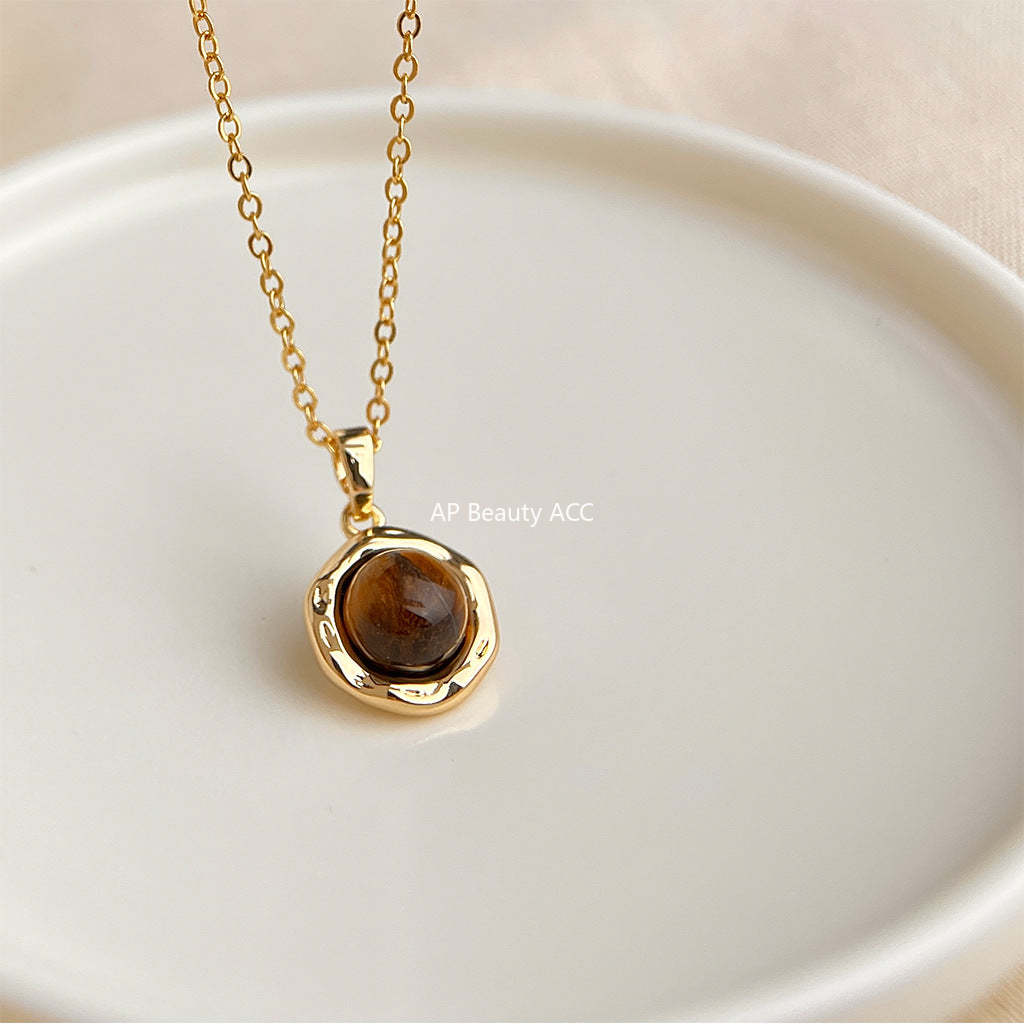 C관 - 18K 도금 천연 호안석 펜던트 체인 목걸이 [6606] 25.10-4