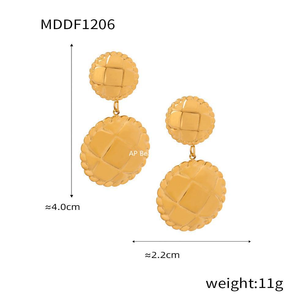 D관 - 미니멀 원형 기하학적 스트라이프 럭셔리 디자인 티타늄 스틸 18K 도금 스터드 귀걸이 [F1206-7] 24.03-2