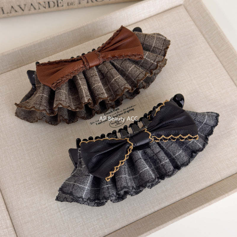 E관 - 체크 패턴 레이스 리본 집게핀 [27719] 25.11-4