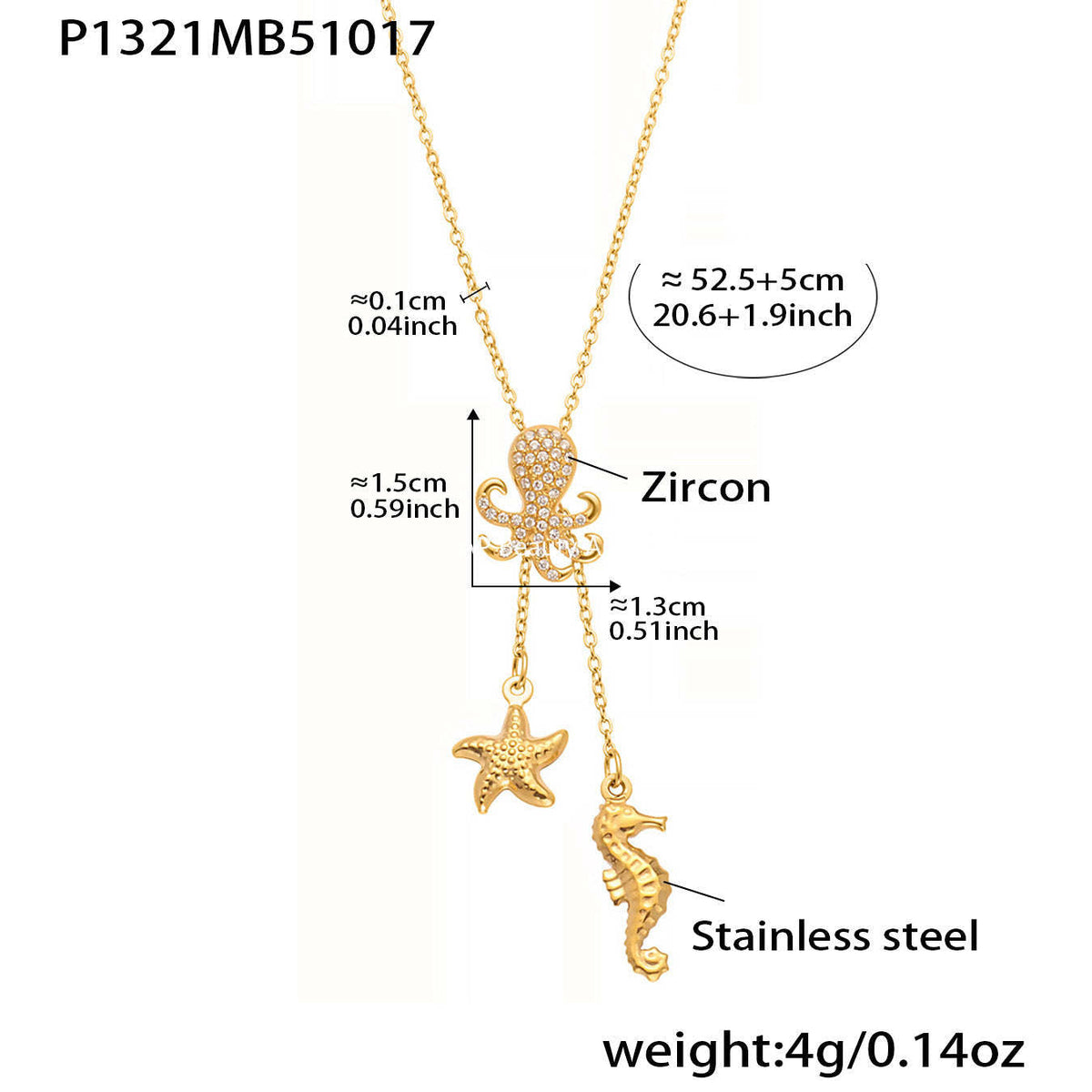 D관 - 스테인리스 스틸 큐빅 문어 불가사리 펜던트 슬라이드 목걸이 [P1321] 25.10-4