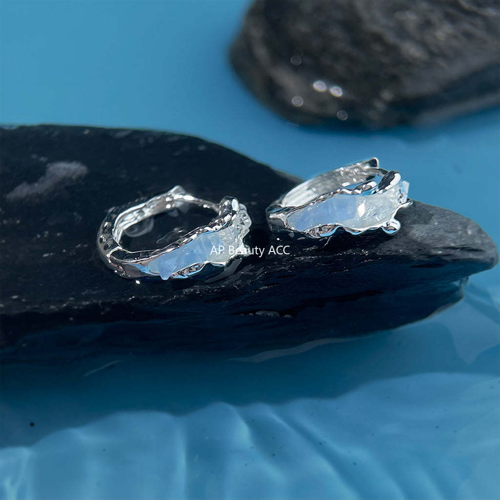 C관 - 글라스 크리스탈 원형 불규칙 디자인 후프 귀걸이 [7085] 25.11-3