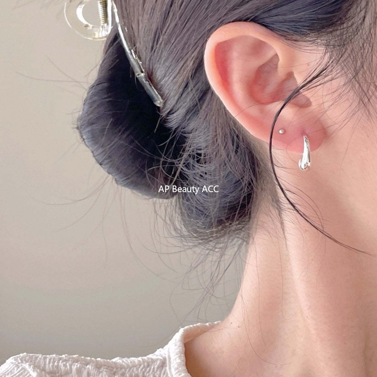 F관 - 925 실버 물방울 디자인 후프 귀걸이 [C1416] 25.11-1