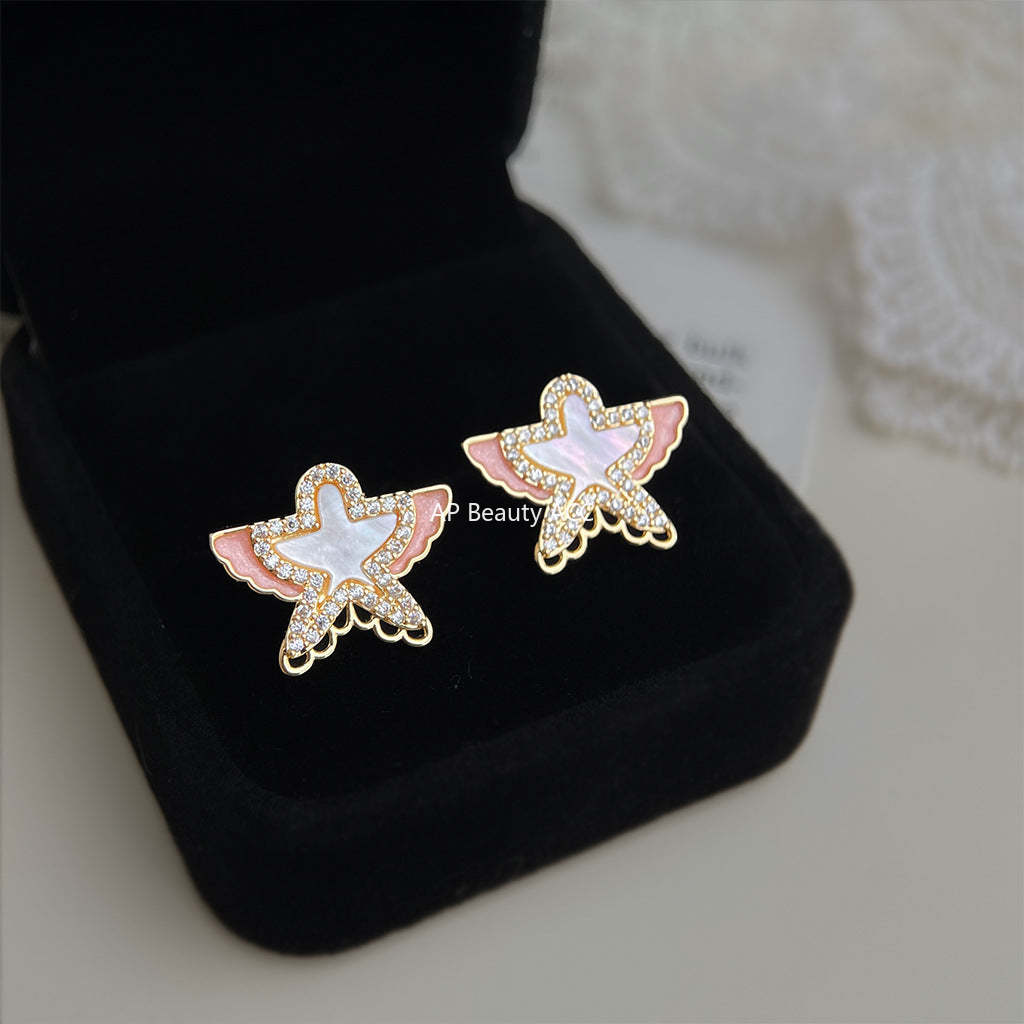 C관 - 925 은침 자개 큐빅 핸드페인팅 제비 디자인 귀걸이 [6855] 25.10-4