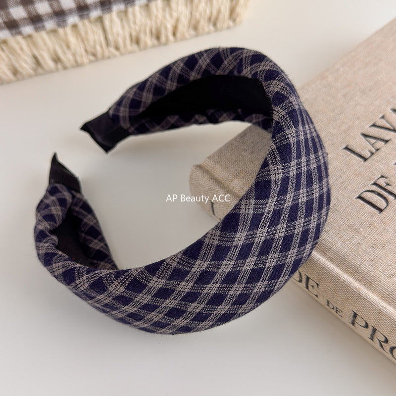 E관 - 체크 패브릭 와이드 스펀지 머리띠 [27525] 25.10-1