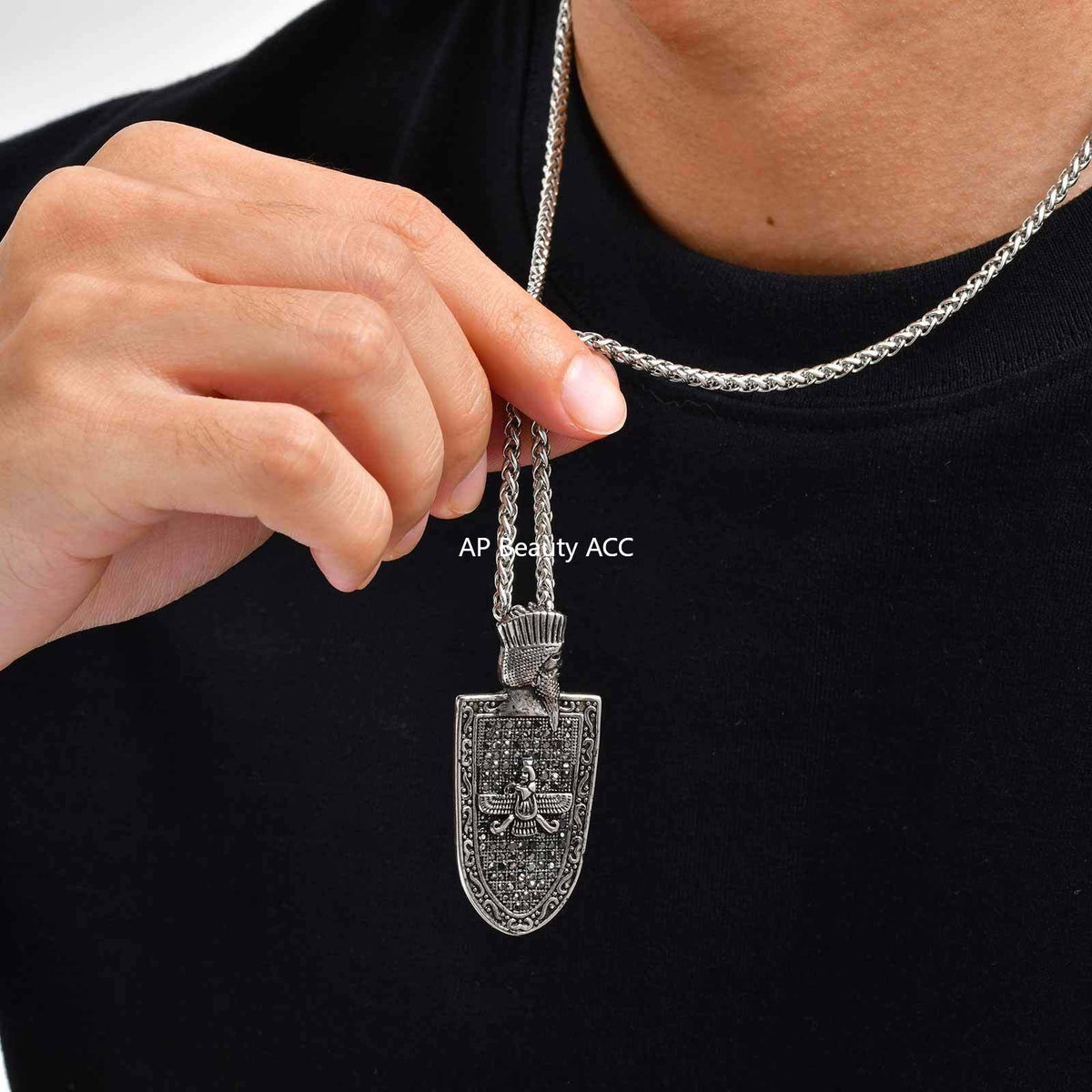 G관 - 스테인리스 스틸 빈티지 방패 모양 팬던트 목걸이 [PN-2261] 25.10-4