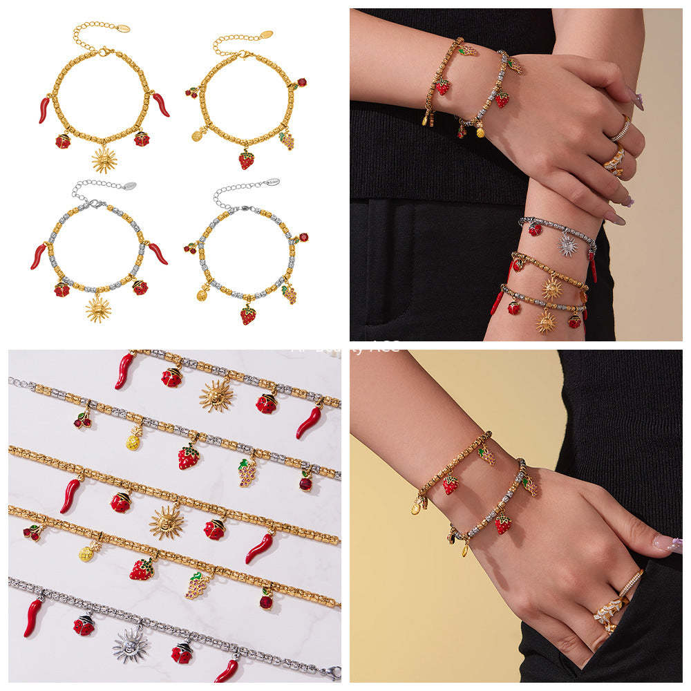 D관 - 스테인리스 18K 도금 멀티 펜던트 스틸 비즈 팔찌 [E699-E700] 25.10-5