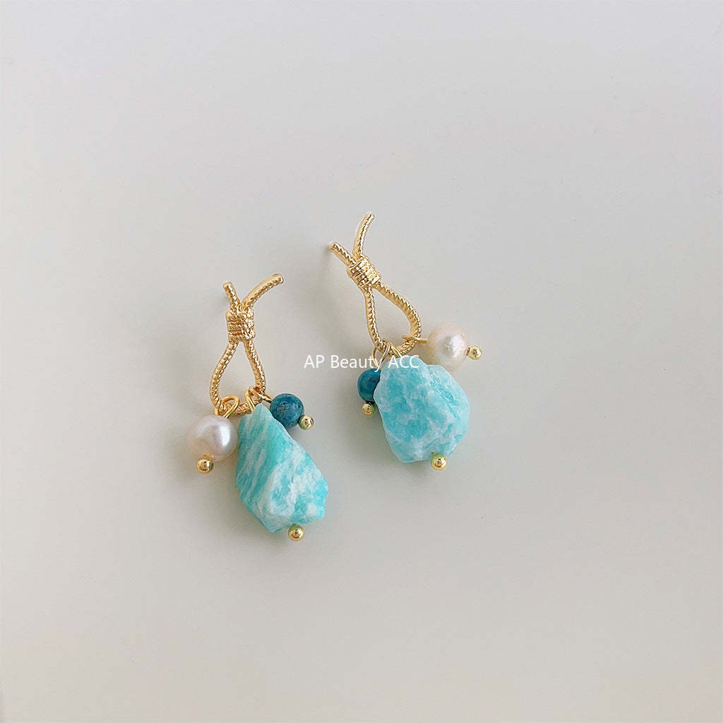 C관 - 천연석 오리지널 디자인 14K 도금 은침 귀걸이 [3940] 24.05-3