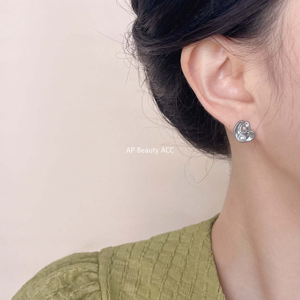 C관 - 러플 주름 진주 925 은침 귀걸이 [4714] 25.03-4