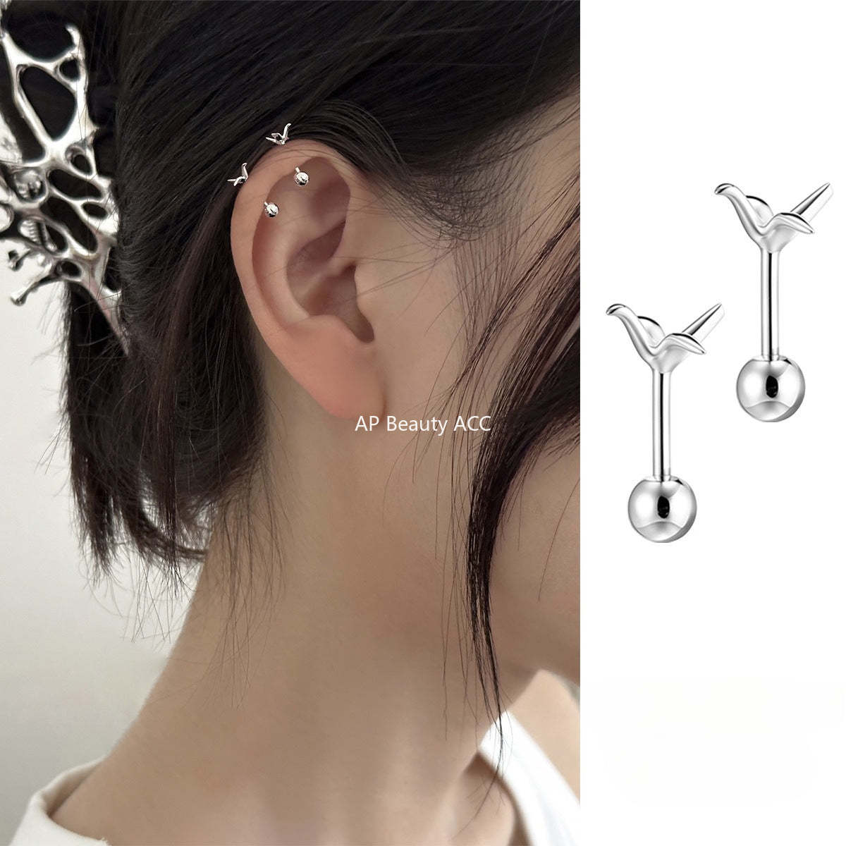 A관 - 925 실버 학 디자인 피어싱 귀걸이 [EH-4327] 25.12-1