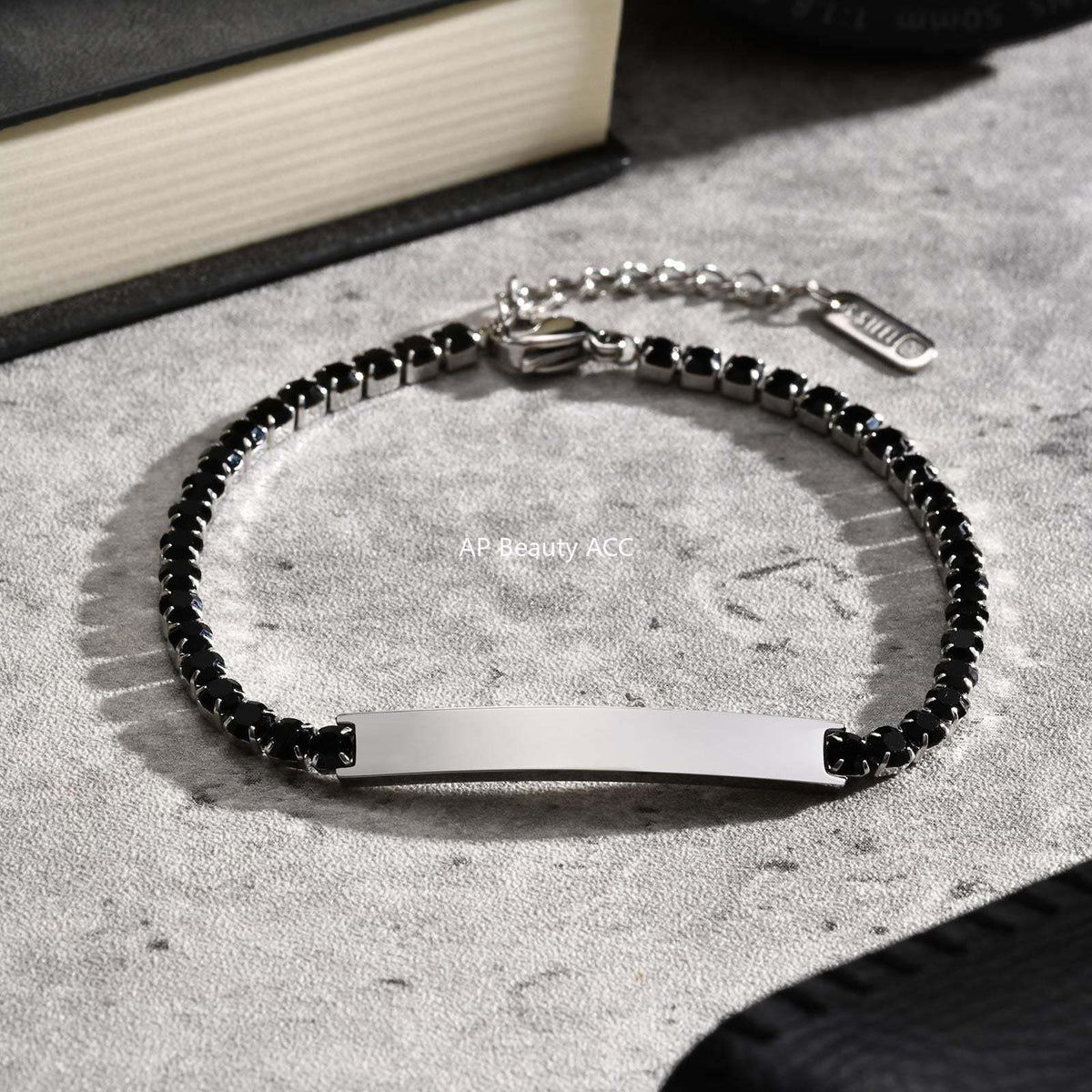 G관 - 스테인리스 스틸 블랙 큐빅 체인 플레이트 팔찌 [BR-2709] 25.12-2