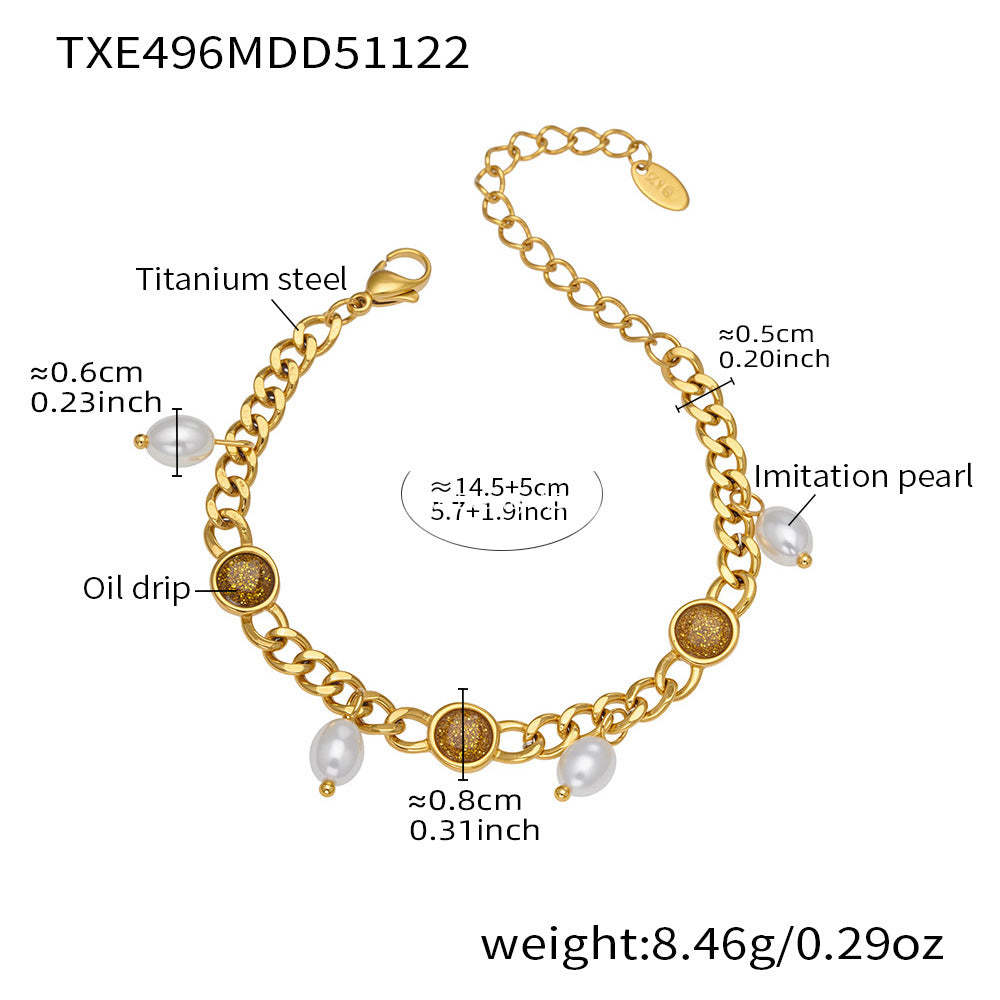 D관 - 스테인리스 스틸 진주 펜던트 18K 도금 목걸이 팔찌 [TXP496] 25.11-4