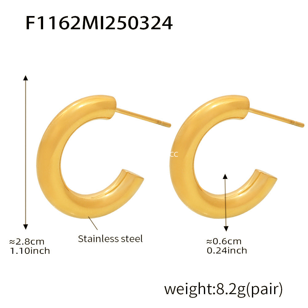 D관 - C형 디자인 스테인리스 스틸 18K 도금 귀걸이 [F350] 25.04-1