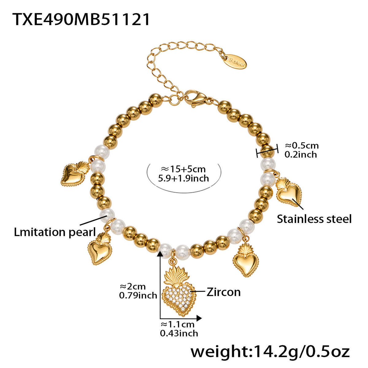 D관 - 스테인리스 스틸 하트 왕관 큐빅 펜던트 18K 도금 목걸이 귀걸이 팔찌 반지 [TXP490] 25.11-4