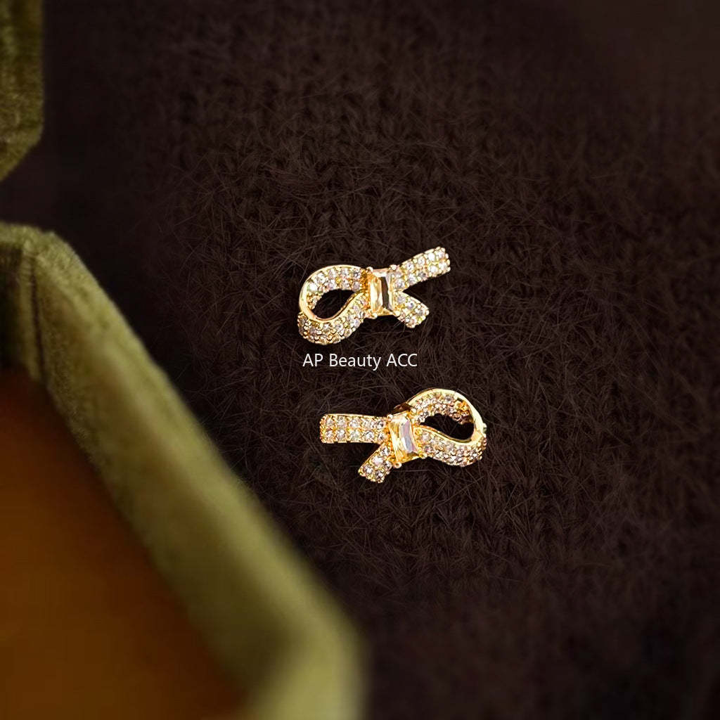 C관 - 매듭 리본 디자인 큐빅 925 은침 귀걸이 [7185] 25.12-1