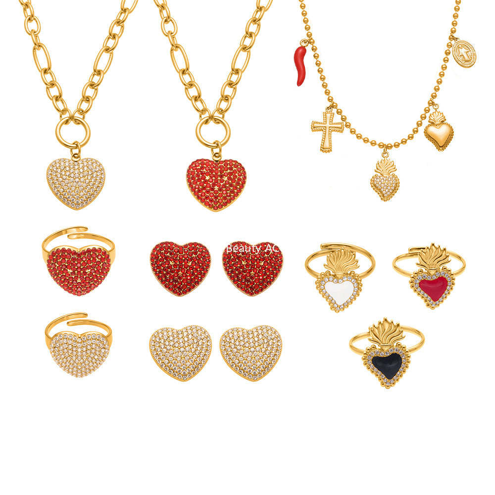 D관 - 18K 도금 스테인리스 스틸 큐빅 왕관 하트 반지 귀걸이 목걸이 [TXP450] 25.10-4