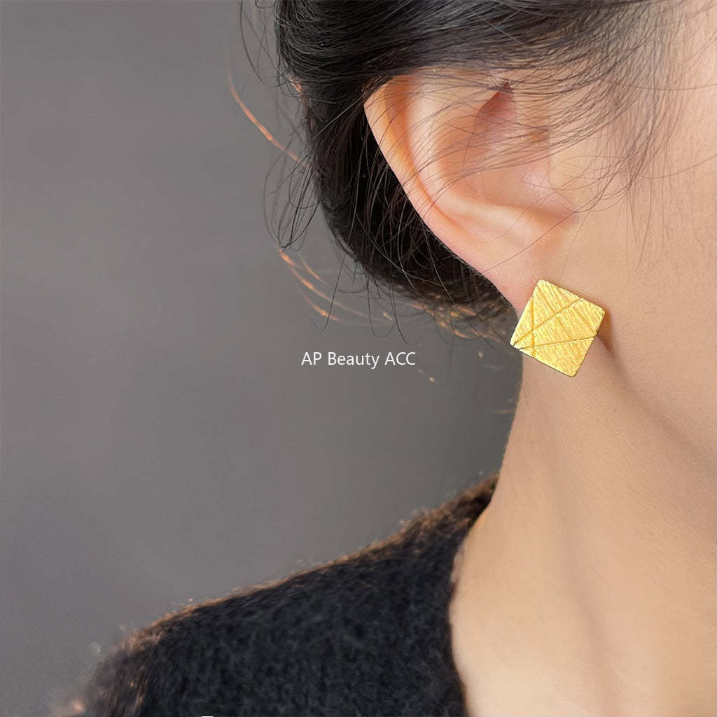 C관 - 텍스처 925 은침 14K 도금 사각 라인 귀걸이 [5308-5309] 25.01-1