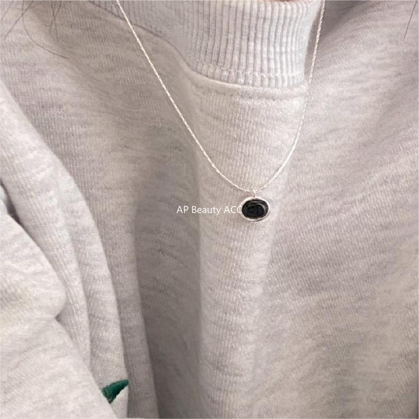 F관 - 925 실버 흑마노 타원형 목걸이 [B1066] 24.12-4