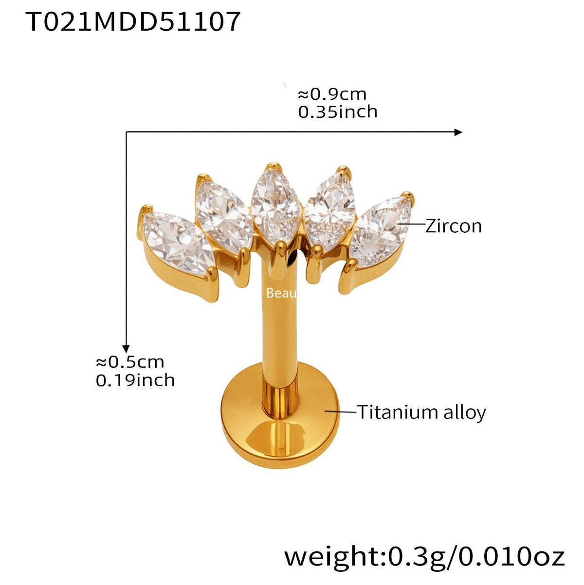 D관 - 티타늄 합금 스틸 입술용 단품 피어싱 [T009] 25.11-2
