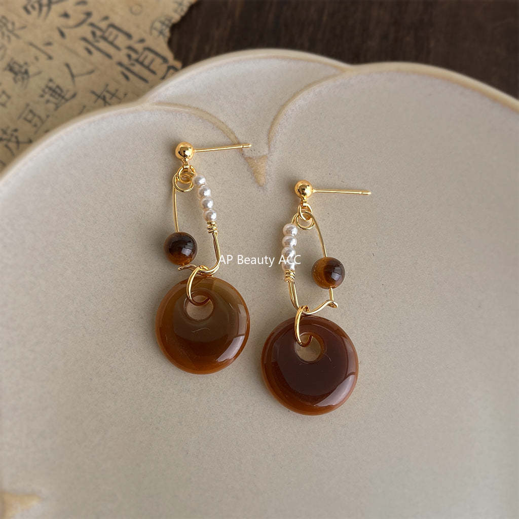 C관 - 호안석 원형 드롭 핸드메이드 925 은침 귀걸이 [7147] 25.11-4