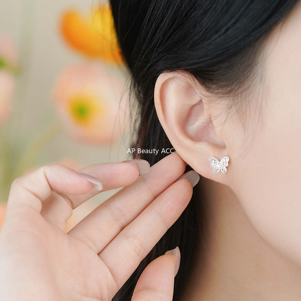 B관 - 999 실버 나비 디자인 진주 피어싱 귀걸이 [YC6253E_1] 25.12-1