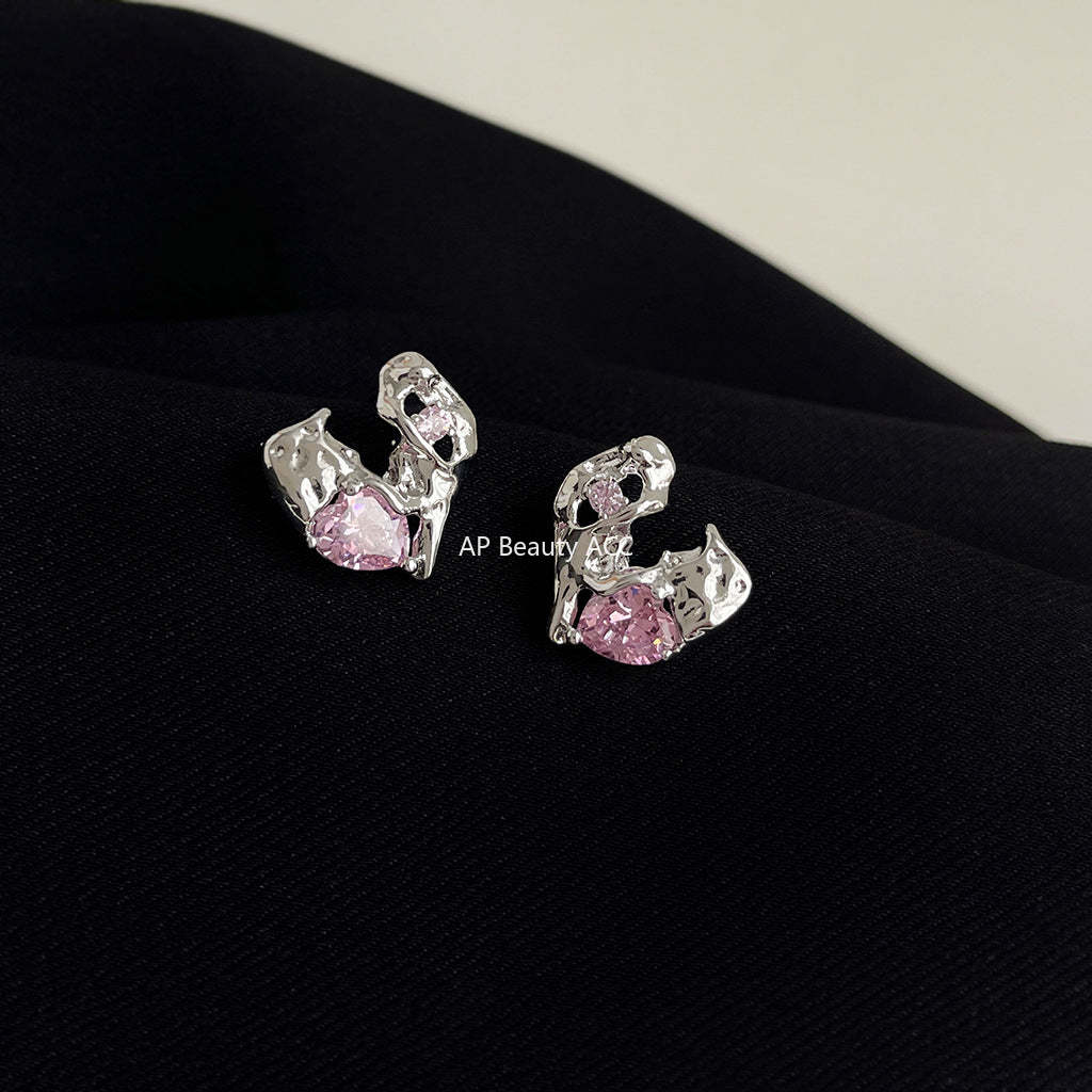 C관 - 미니 큐빅 하트 비대칭 디자이너 독창적 귀걸이 [4483] 24.07-2