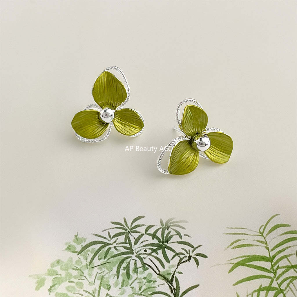 C관 - 그린 클로버 플라워 은침 귀걸이 [5864] 25.04-3