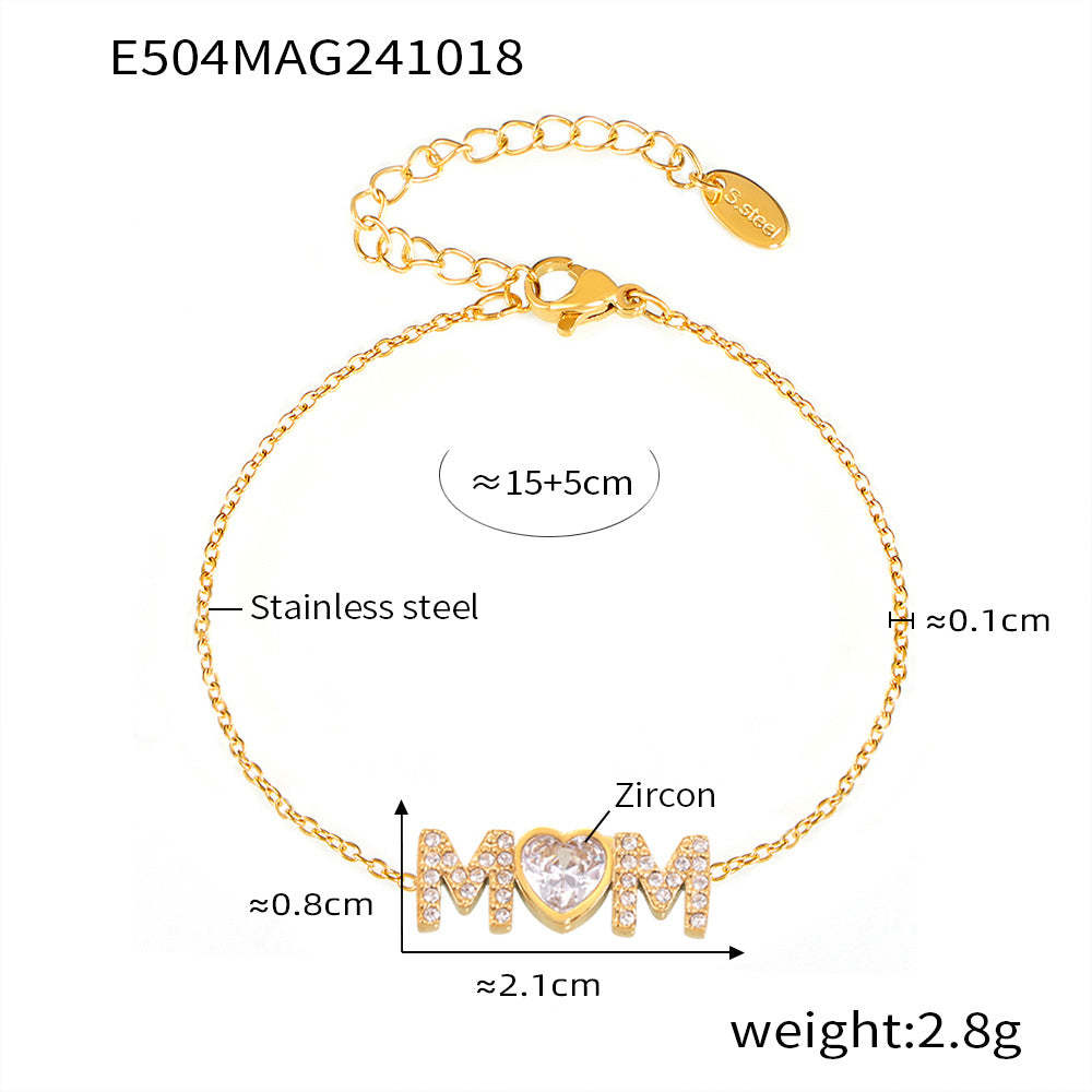 D관 - 티타늄 스틸 18K 도금 큐빅 하트 MAM 디자인 팔찌 [E504] 24.10-4