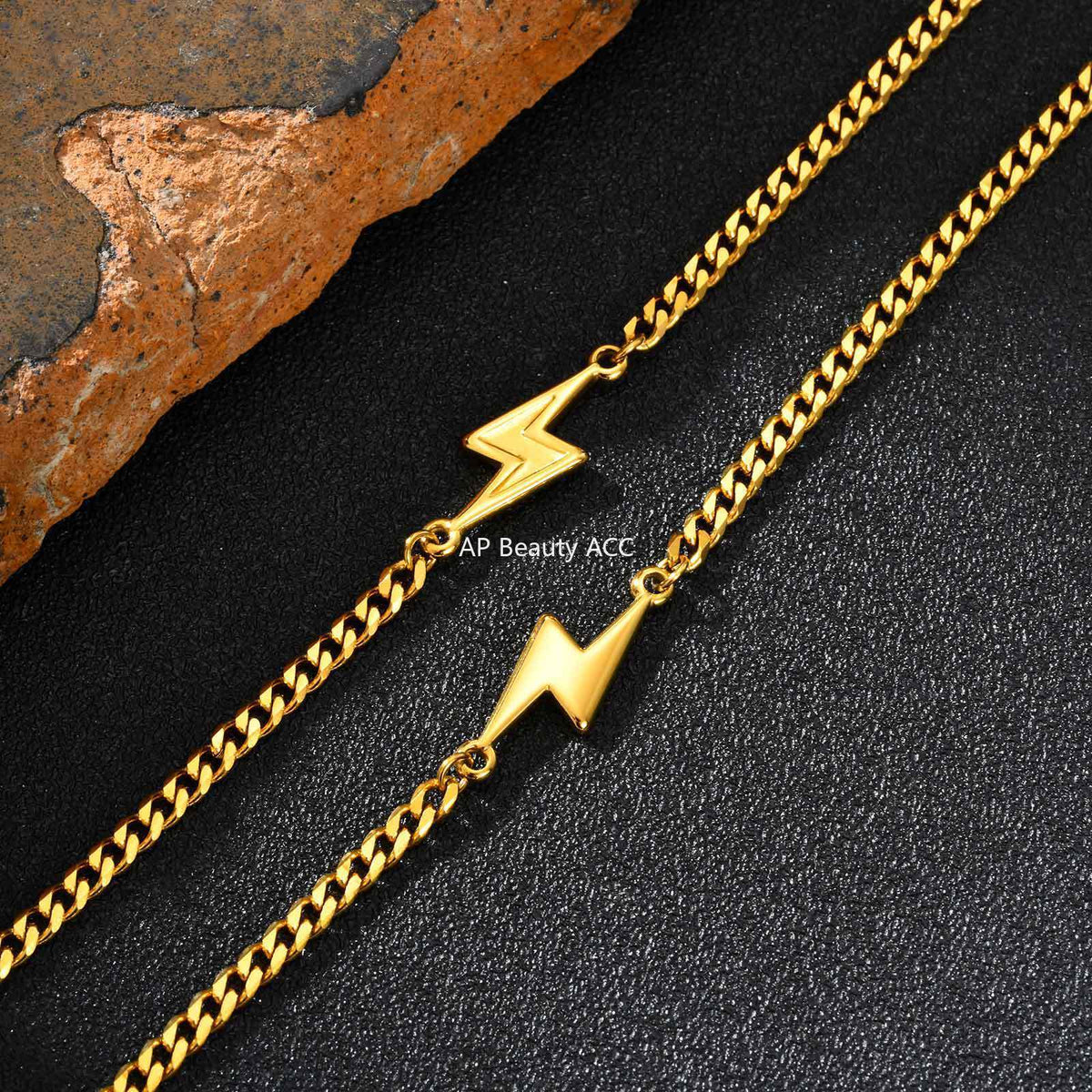 G관 - 스테인리스 스틸 번개 모양 펜던트 체인 팔찌 [BR-2620] 25.11-1