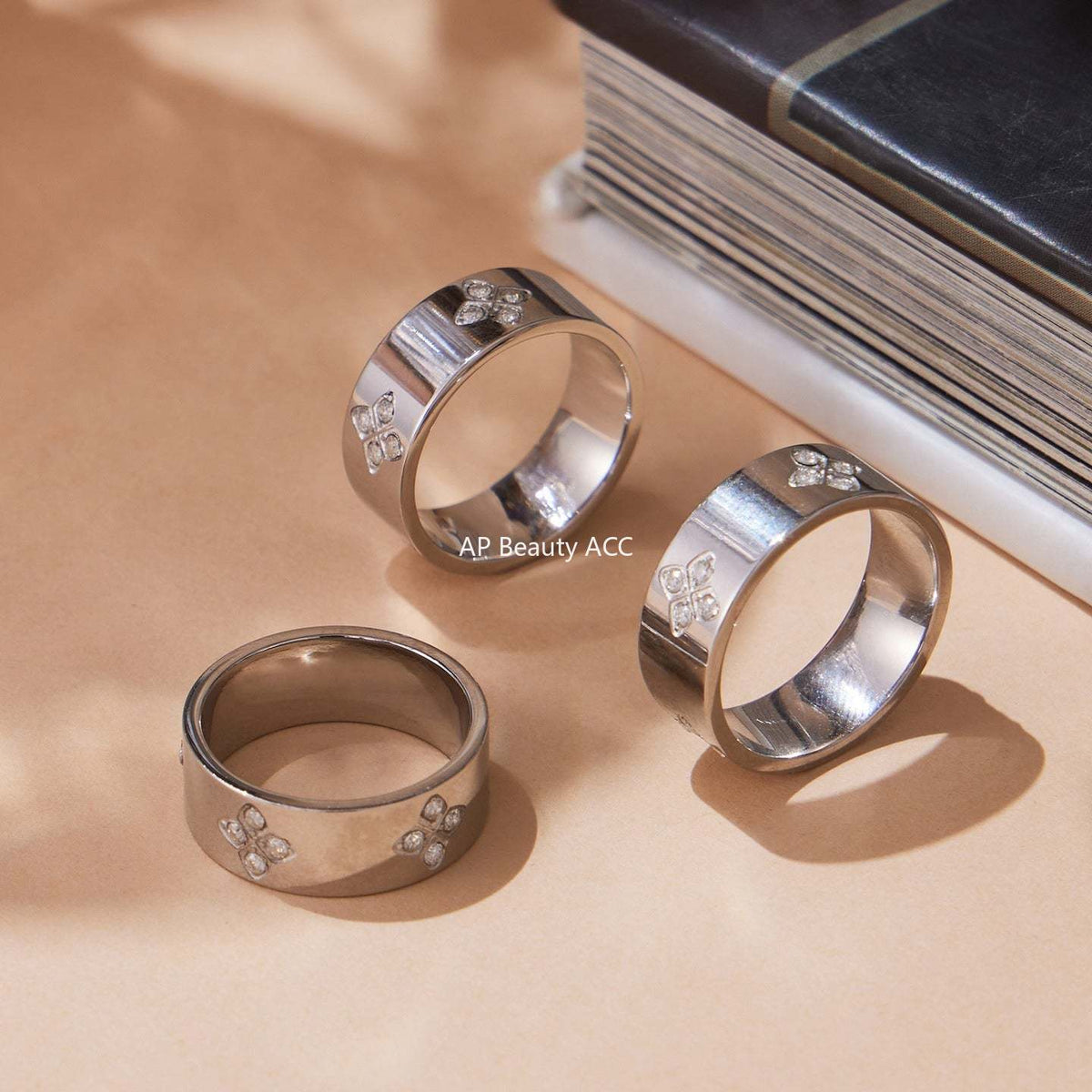 D관 - 플라워 큐빅 스테인리스 스틸 18K 골드 도금 반지 [A103] 25.09-4