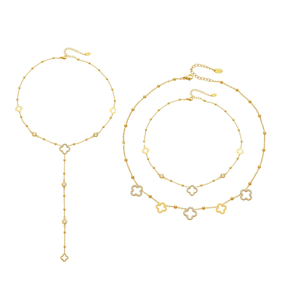 D관 - 스테인리스 스틸 18K 도금 클로버 큐빅 Y자 목걸이 [P664] 25.12-3