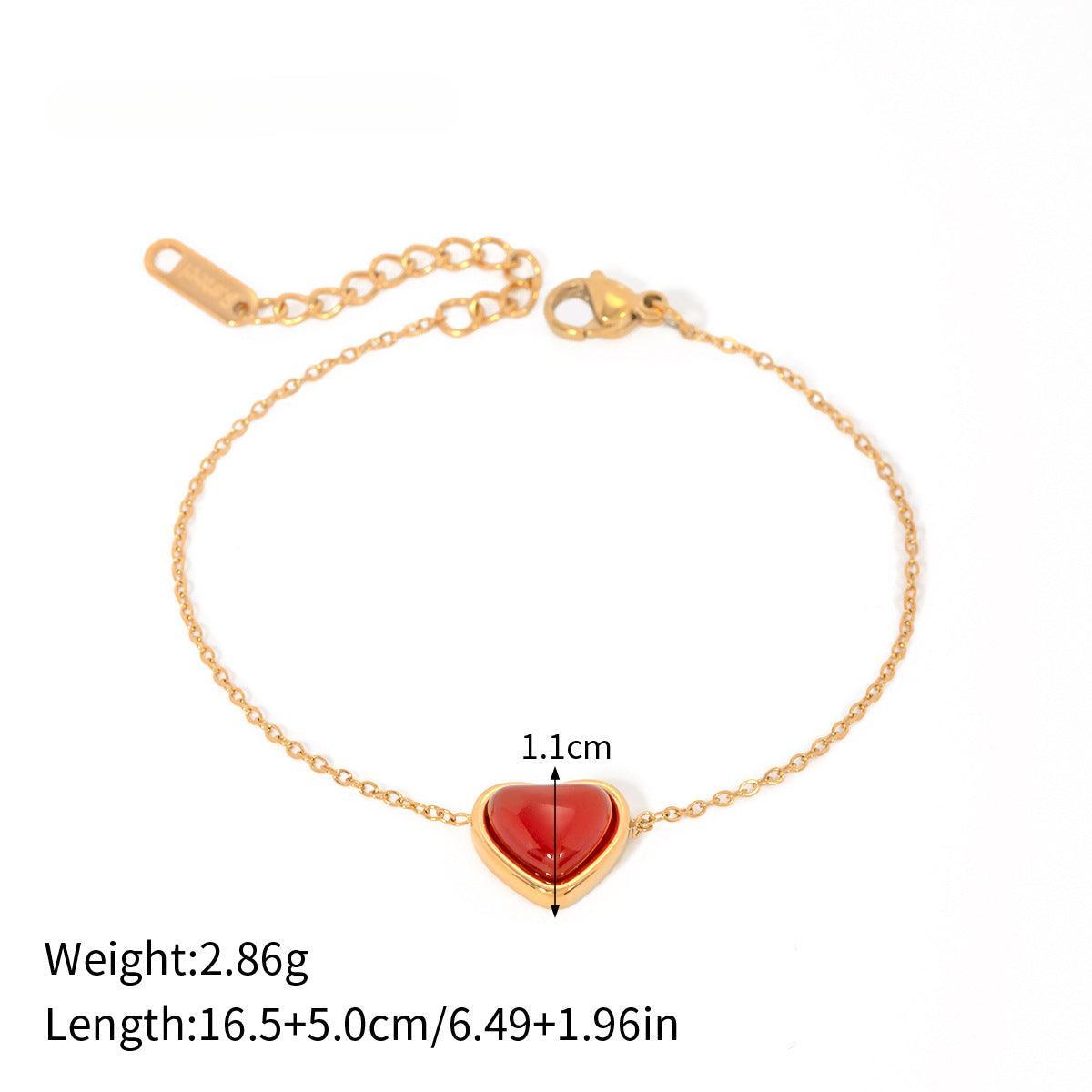 D관 - 18K 골드 도금 홍마노 하트 펜던트 트렌디 팔찌 [BWD1206] 24.02-1