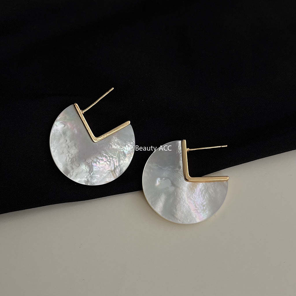 C관 - 자개 기하학 원형 14K 도금 세련된 귀걸이 [4485] 24.07-1