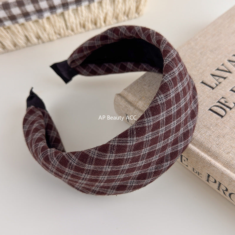 E관 - 체크 패브릭 와이드 스펀지 머리띠 [27525] 25.10-1