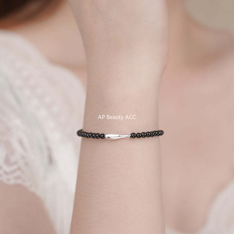 B관 - 999 실버 물고기 흑요석 비즈 팔찌 [YC5314SL_1] 25.10-5