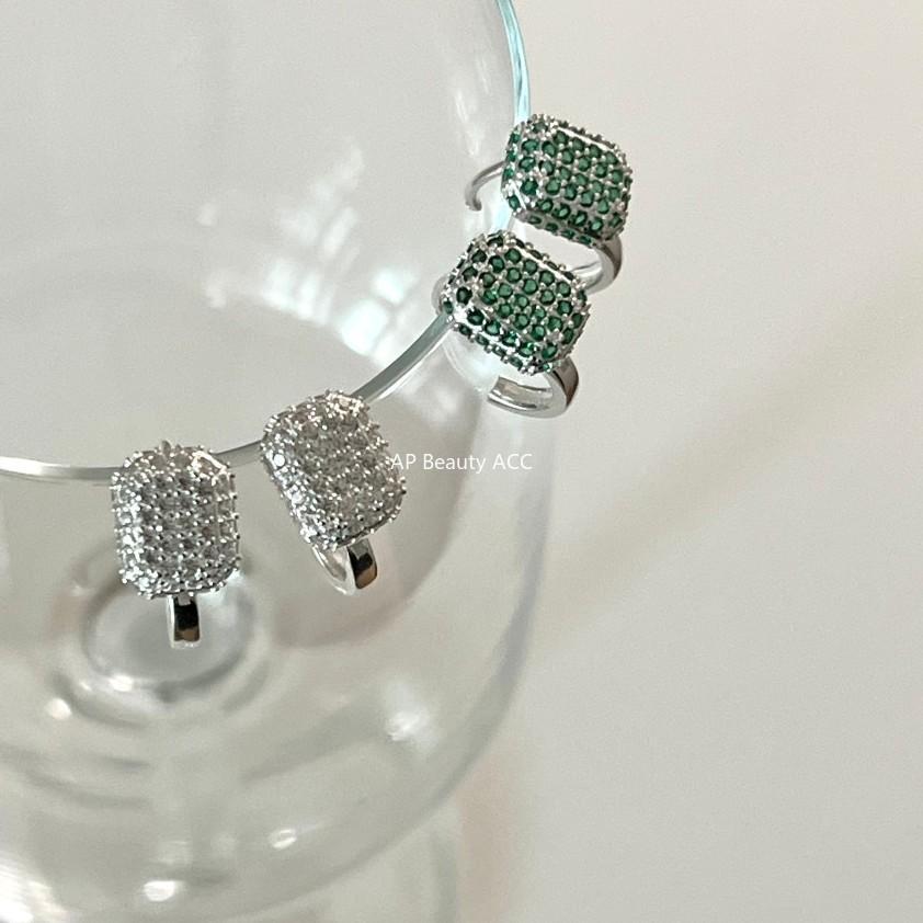 F관 - 925 실버 스퀘어 풀 큐빅 귀걸이 [C1028] 25.11-2