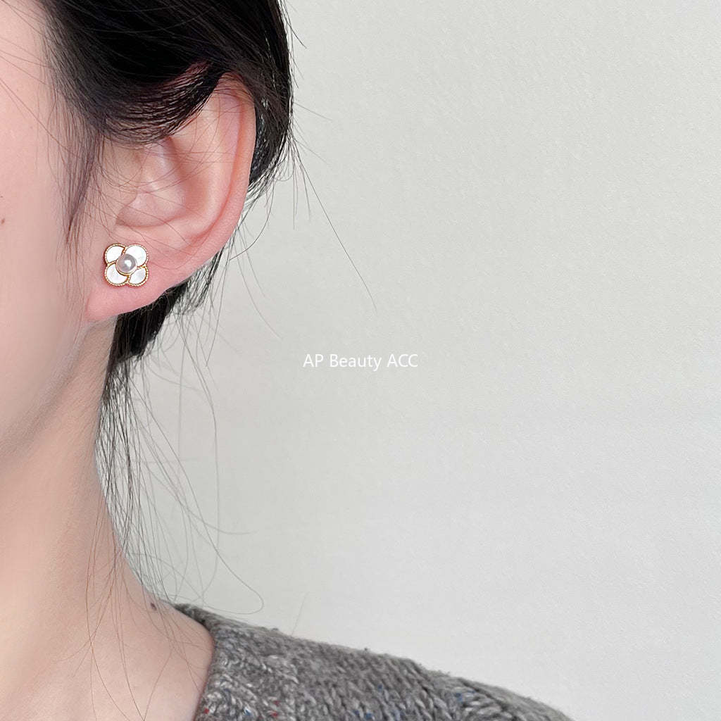 C관 - 진주 고급스러운 네잎클로버 14K 도금 귀걸이 [3725] 24.04-3