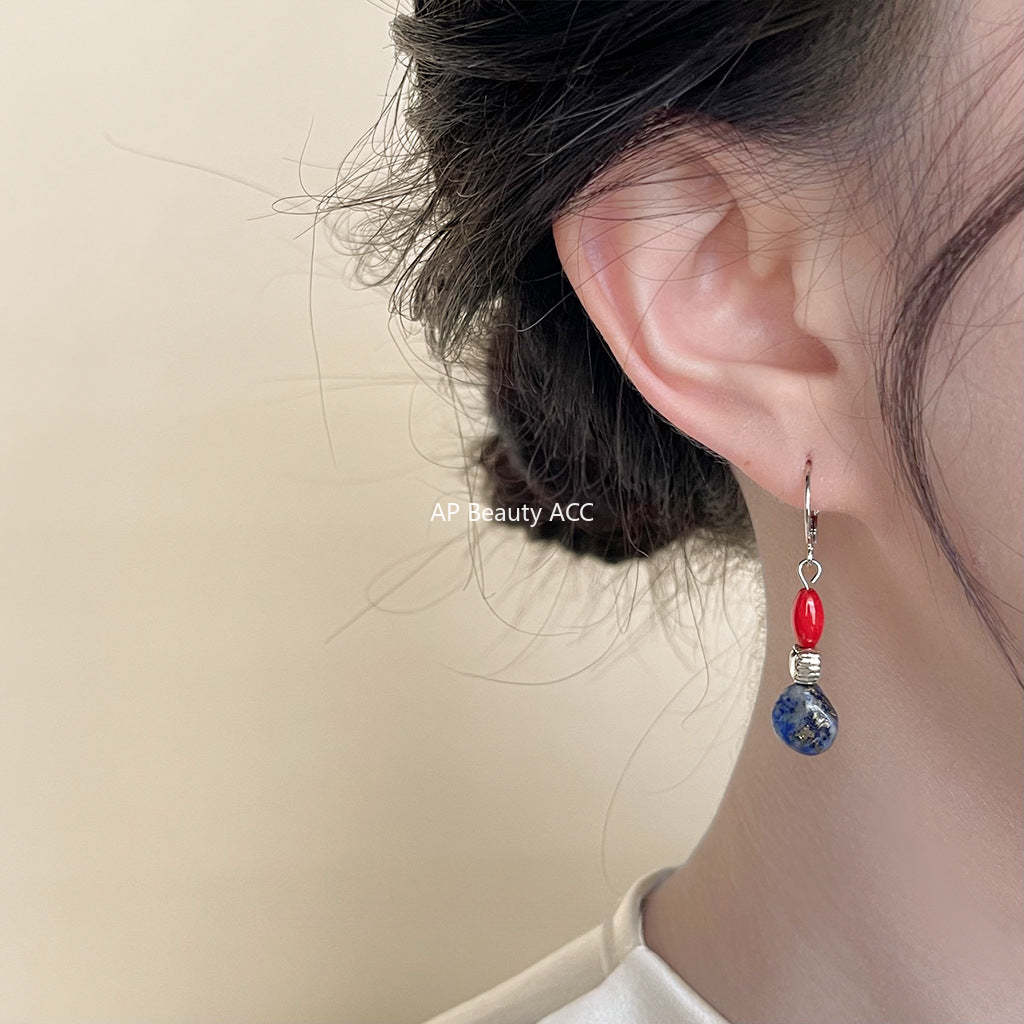 C관 - 청화백자 펜던트 디테일 유리 귀걸이 [4141] 24.06-1