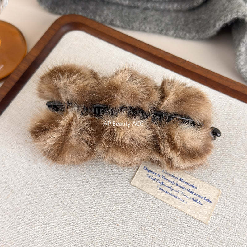 E관 - 퍼 소재 3구 디자인 호피무늬 집게핀 [27619] 25.10-5