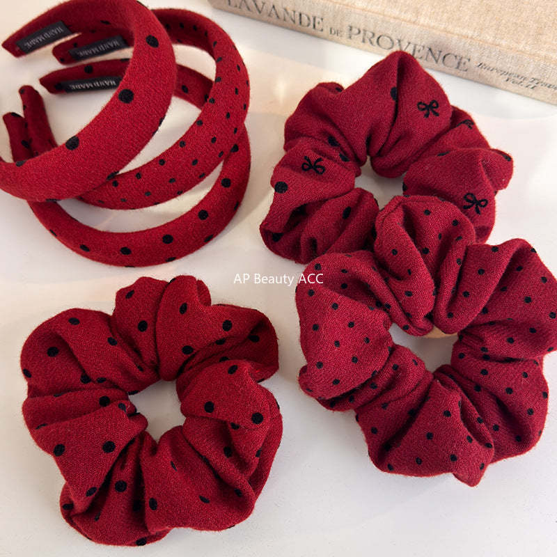 E관 - 레드 도트 패브릭 곱창 헤어밴드 머리띠 [27755] 25.12-1