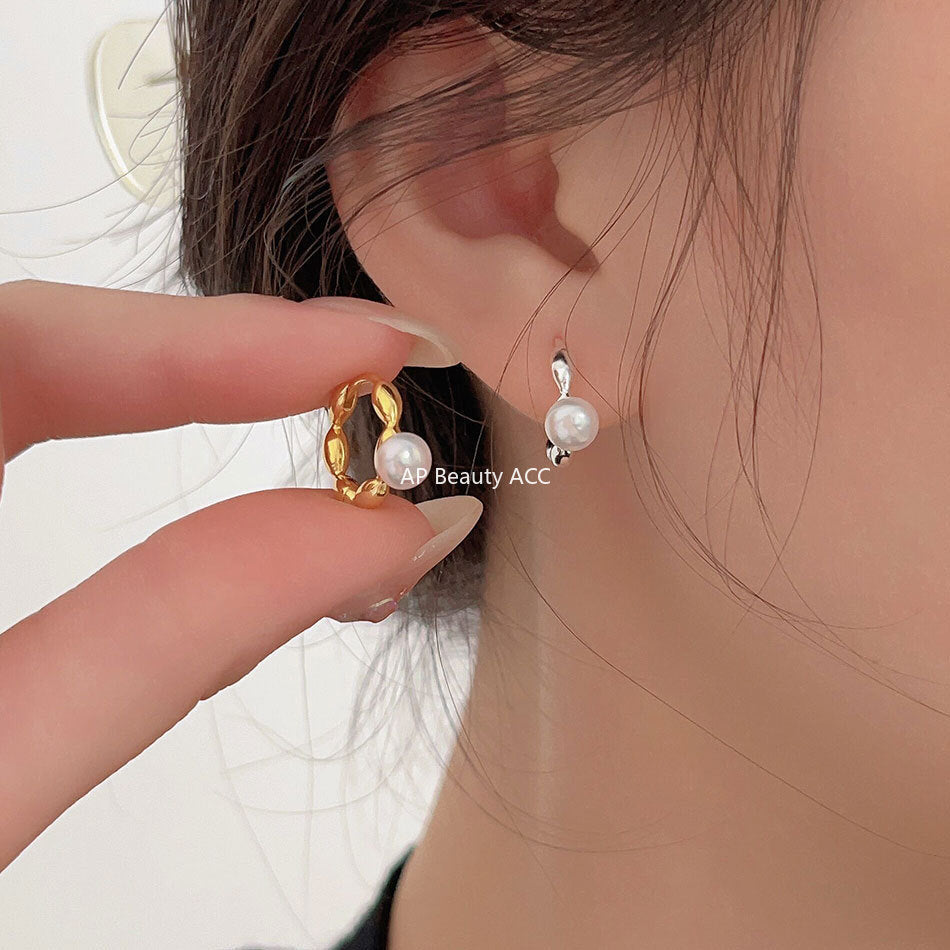 F관 - 925 실버 진주 올리브 링 귀걸이 [C1242] 25.10-2