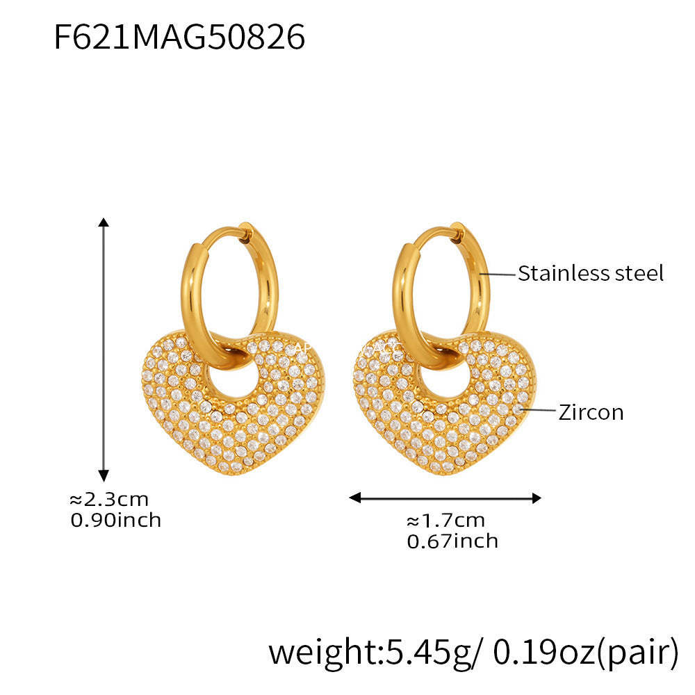D관 - 스테인리스 풀큐빅 하트 스퀘어 18K 도금 링 귀걸이 [F620-F621] 25.09-1
