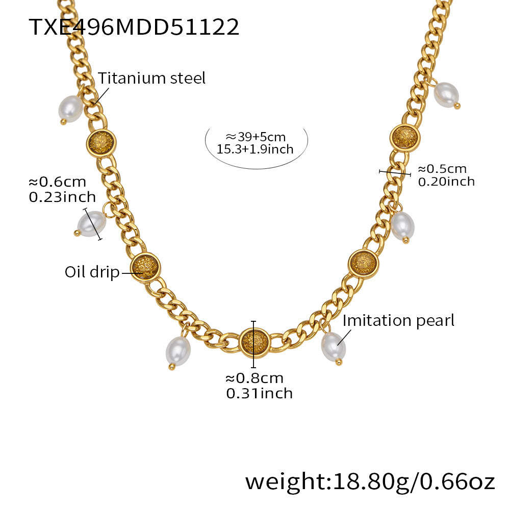 D관 - 스테인리스 스틸 진주 펜던트 18K 도금 목걸이 팔찌 [TXP496] 25.11-4