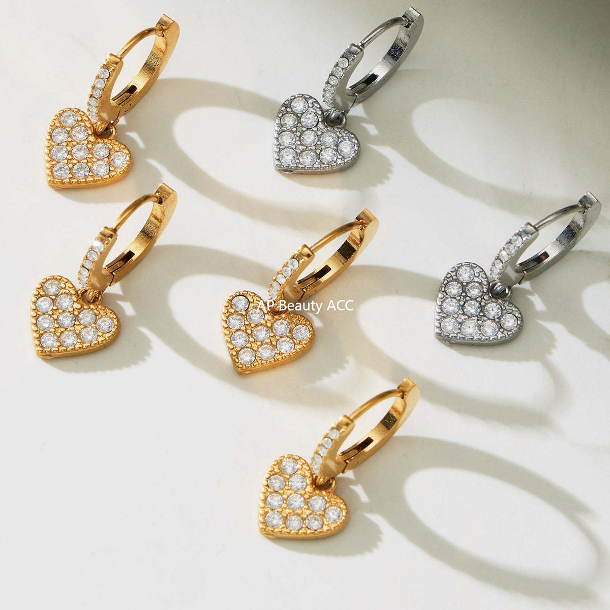D관 - 스테인리스 스틸 하트 풀큐빅 18K 도금 펜던트 귀걸이 목걸이 팔찌 발찌 [TXP504] 25.11-4