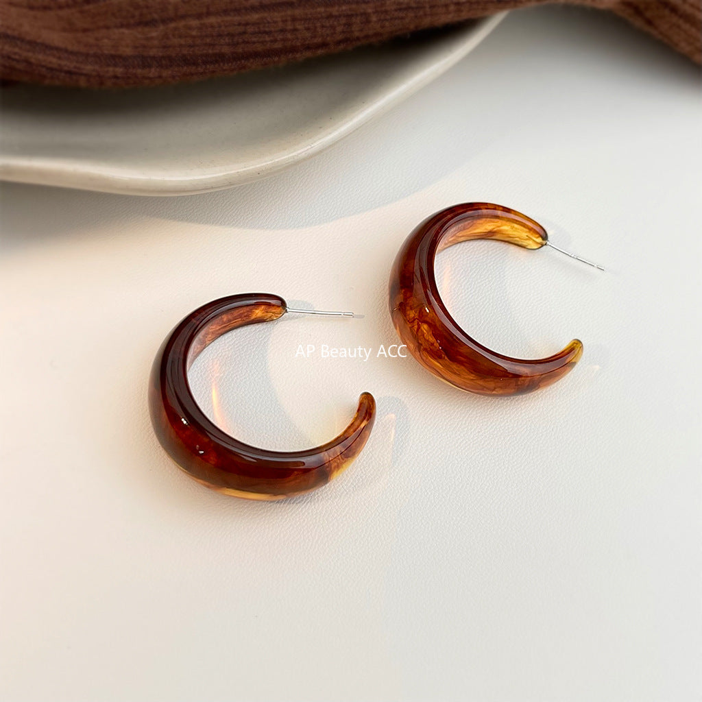 C관 - 925 은침 브라운 원형 레진 대형 귀걸이 [7004] 25.11-1